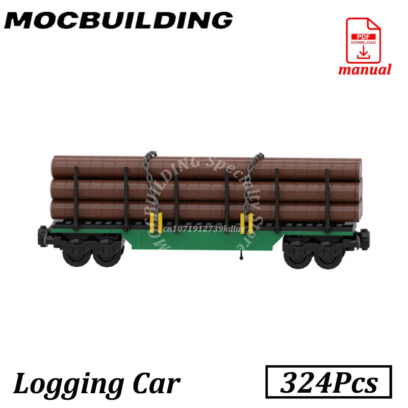 Logging Car Blocks Model Wood Transport Car Railway Accessories MOC Building Heavy Duty Freight train Bricks Construction Toys