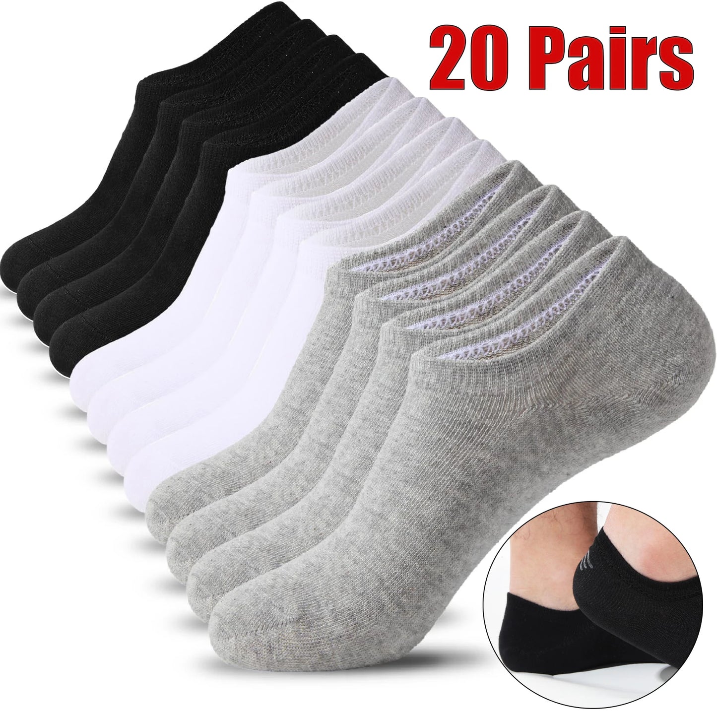 10/20 Pairs Womens and Mens Non Slip Ankle Socks Low Cut Invisible Liner Ankle Socks Cotton Breathable No-Show Sport Socks