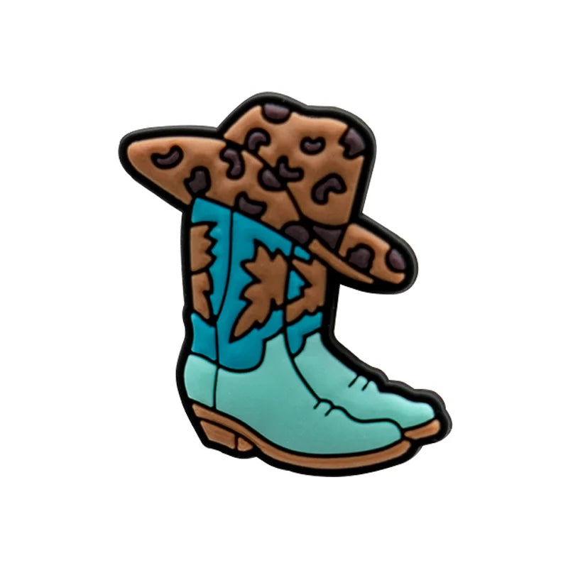 1/25Pcs Western Cowboy Theme PVC Shoe Charms for Clogs, with Hat, Boots, Horse, Poker Chip, Beer Mug Clog DIY Accessories Gifts