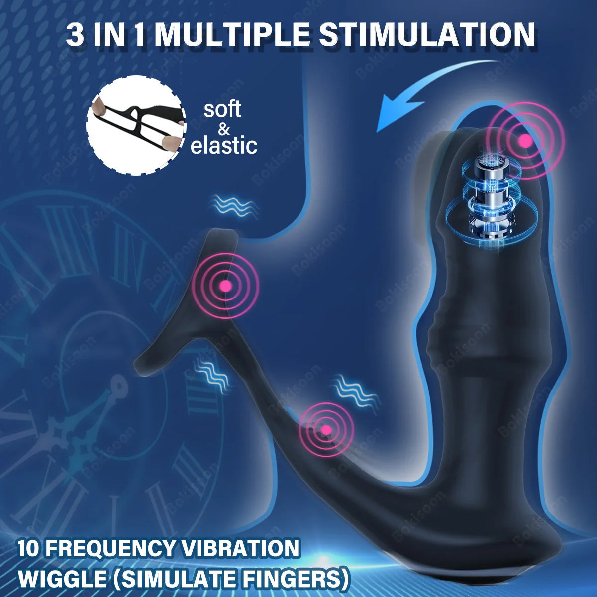 Bokisoon Prostate Massager Anal Vibrator 9 Wiggling Thrusting with Cock Ring Butt Plug Remote Control Sex Toys P Sport Massager