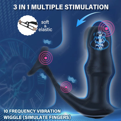 Bokisoon Prostate Massager Anal Vibrator 9 Wiggling Thrusting with Cock Ring Butt Plug Remote Control Sex Toys P Sport Massager