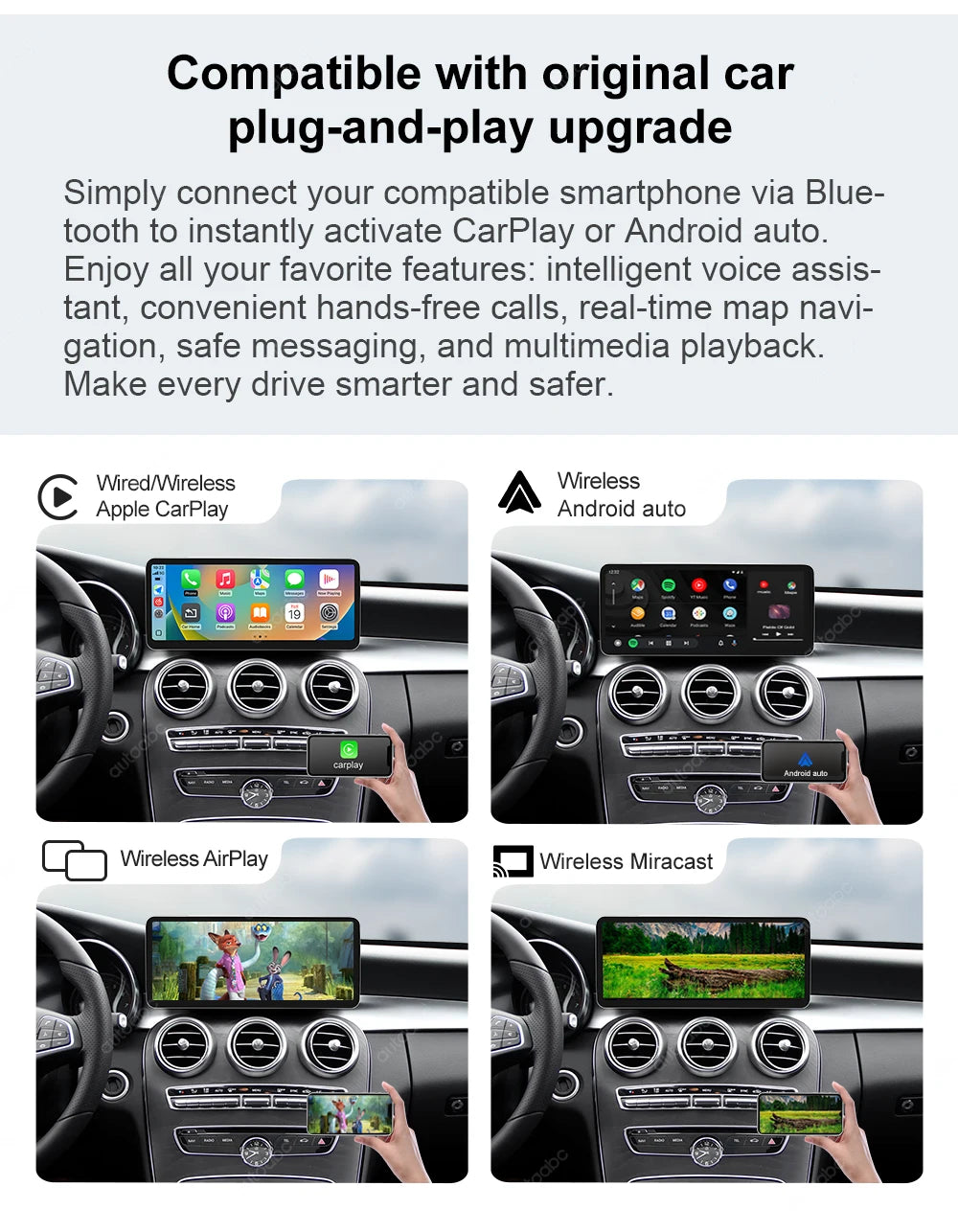 2400×900 12.3“ Ultra-thin Multimedia Touchscreen Wireless CarPlay Android Auto For Mercedes-Benz W205 X253 GLC C Class W447 BT
