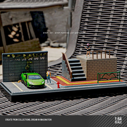 1/64 Miniature Parking Lot Diorama-Diecast Model Car Park Model Scene for Action Figures,DIY Collection (No Car)
