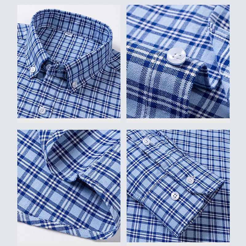 New in Tops Pure Cotton Oxford Plaid Striped Shirts For Men Long Sleeve Classic Business Formal Slim Fit Casual Designer Clothes
