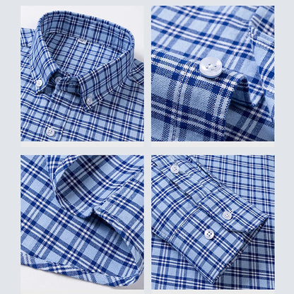 New in Tops Pure Cotton Oxford Plaid Striped Shirts For Men Long Sleeve Classic Business Formal Slim Fit Casual Designer Clothes