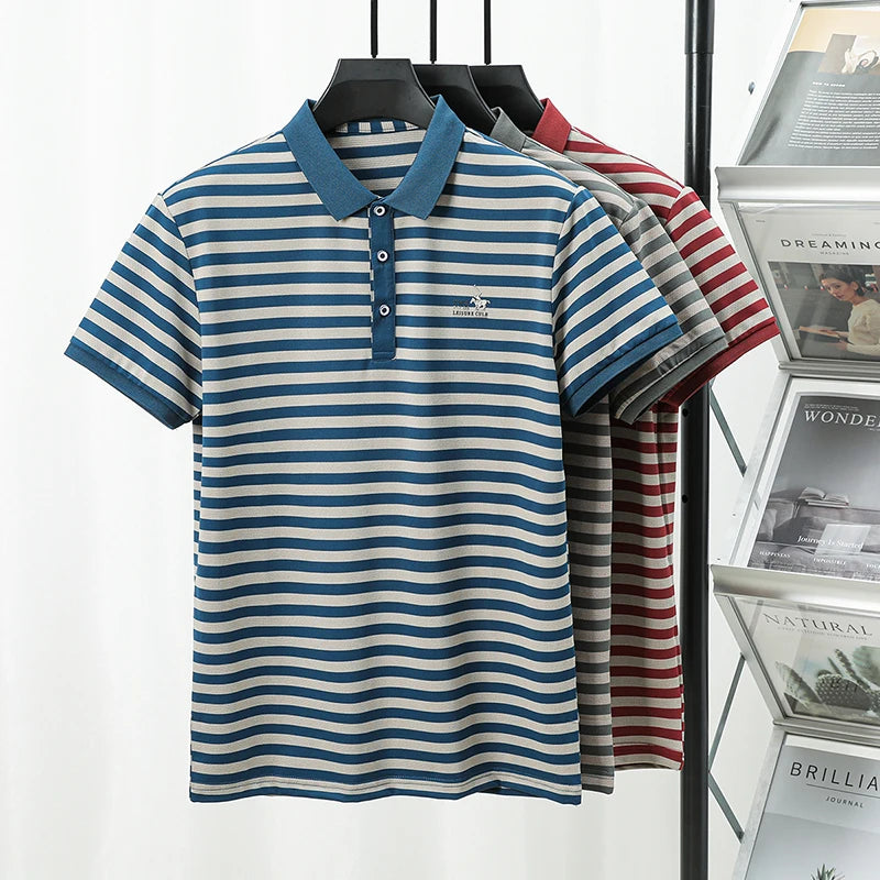 Spring New Men's Collar Polo Shirt Striped Cool Breathable T-shirt Base Shirt
