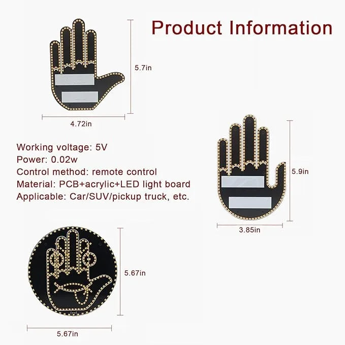 Finger Gesture Light, Funny Led Hand Sign with Remote,with Multiple Light and Pattern Modes, Easy to Use, Ideal for Car, Truck Gifts (One Color Round 8 Modes（1Pcs）)