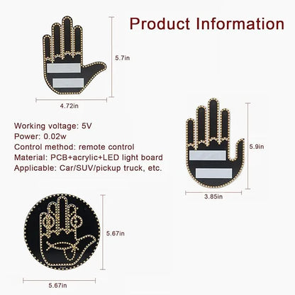 Finger Gesture Light, Funny Led Hand Sign with Remote,with Multiple Light and Pattern Modes, Easy to Use, Ideal for Car, Truck Gifts (One Color Round 8 Modes（1Pcs）)