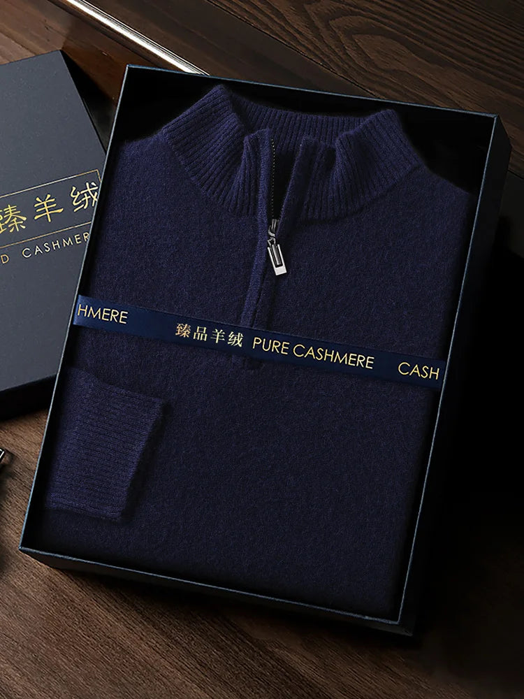 CHICUU Men's 100% Cashmere Sweater Zipper Pullover Mock Neck Long Sleeve Basic Cashmere Knitwear Autumn Winter Clothing Tops