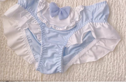 MOYISU Kawaii Lolita Bra Set, Bunny Ear Cutout No Wire Bralette Soft Sweetheart Lingerie Small Bust Pure Sexy Japanese Ya Ma Die