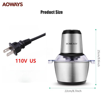 2L Domestic Meat Mincer Electric Fully Automatic, Stainless Steel, Multi-Functional Kitchen Appliance with Anti-Overflow Feature