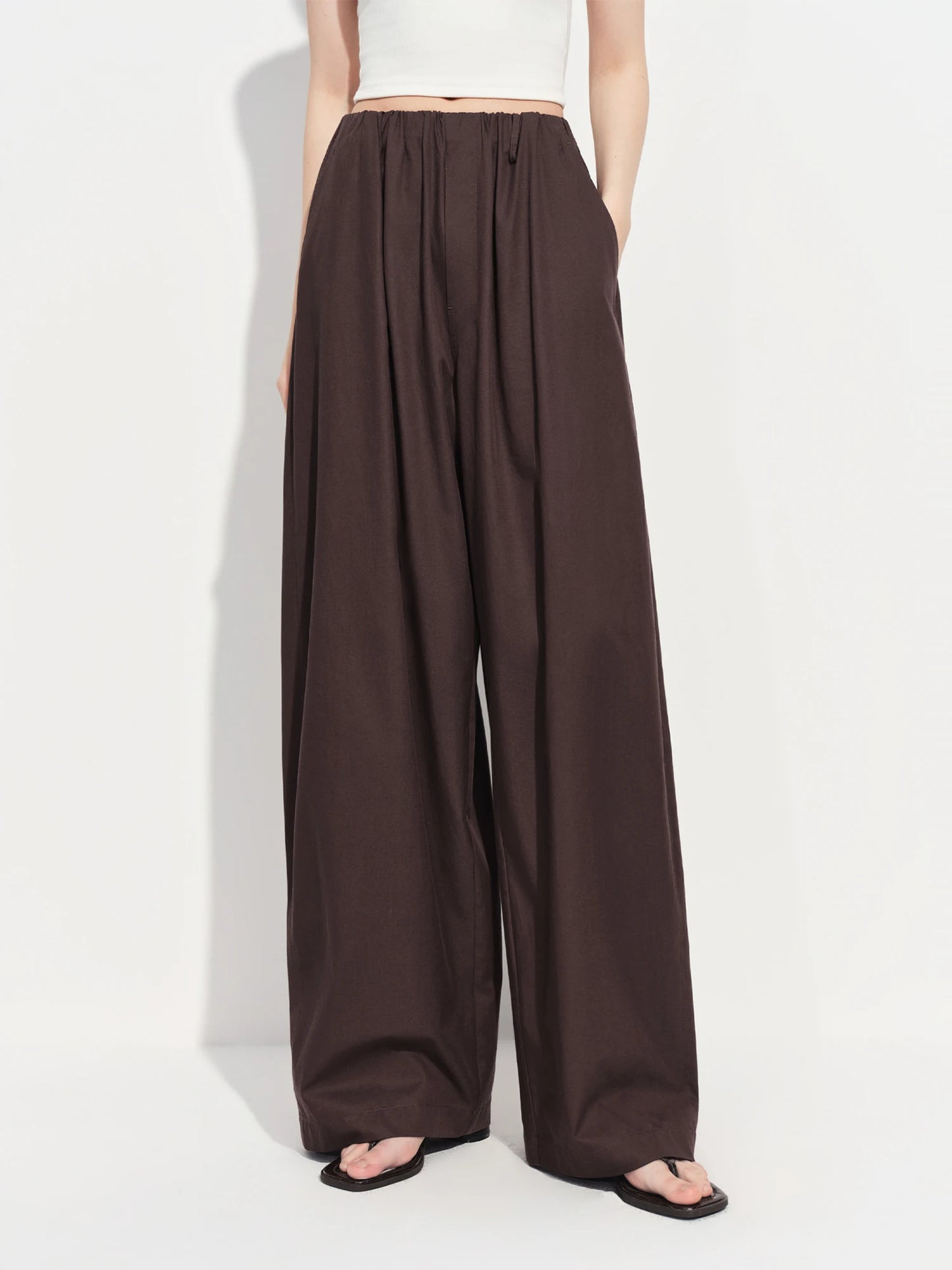 FSLE 2026 Spring Women's Wide Leg Pants Relaxed Fit High Waist Trousers with Draping Straight Cut Minimalist Casual Lounge Pants
