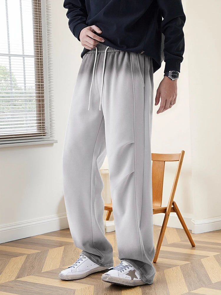 2025 Autumn New Gradient Color Washed Sweatpants Men Heavy Cotton Wide Leg Knit Sports Pants Loose Fit Straight Trousers