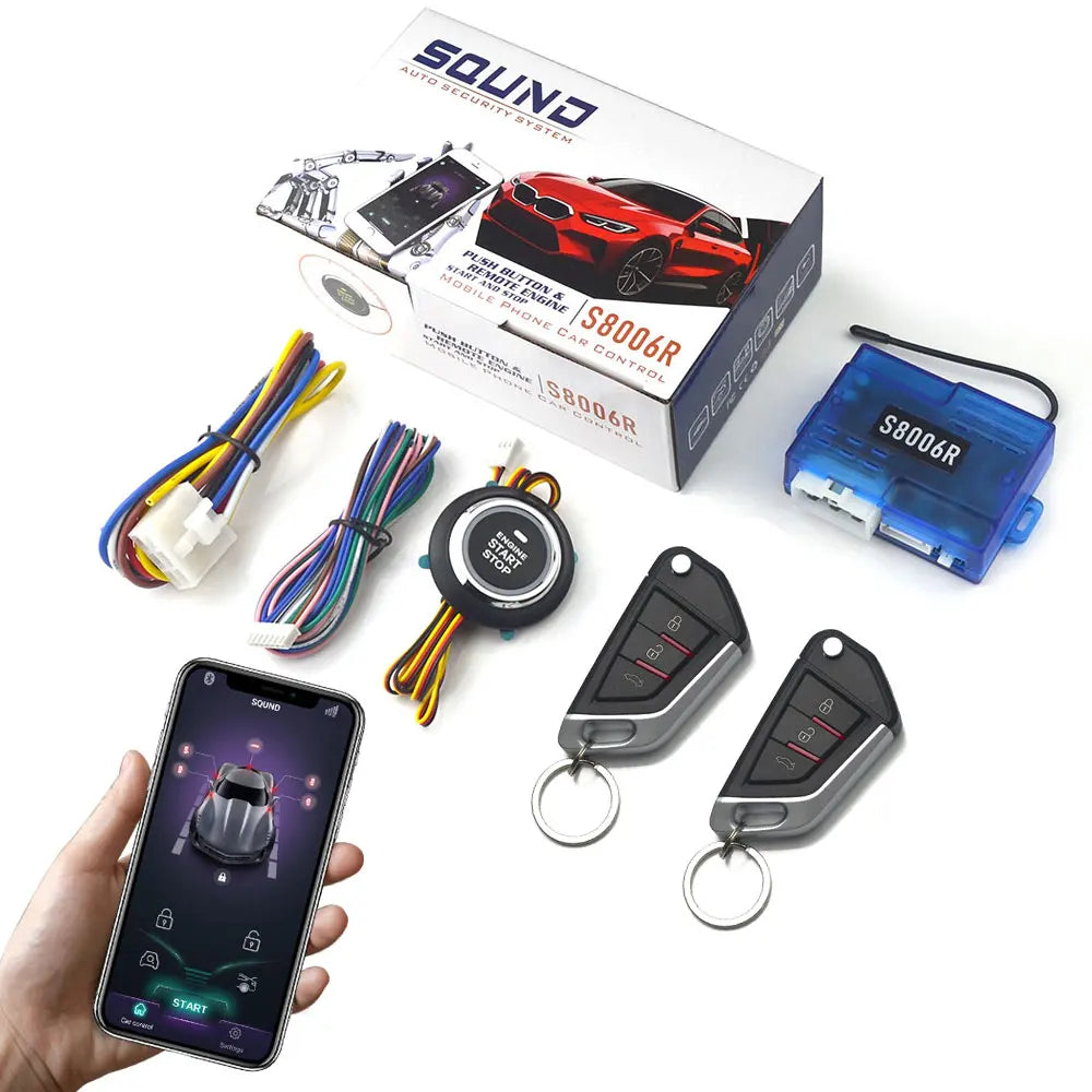 12V Universal Car Alarm System with Keyless Entry Mobile App Controlled Keyless Entry Start Stop Button Two Remote Controls