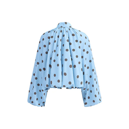 Elegant Retro Polka Dot Lace Up Shirt for Women Long Lantern Sleeve Backless Loose Blouse Top 2026 Lady Daily Casual Shirts