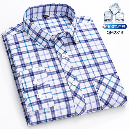The New Men's Long-Sleeved Shirt Is Cool and Casual. It's a Thin, All-Cotton, Streetwear Checkered Style for Spring and Summer