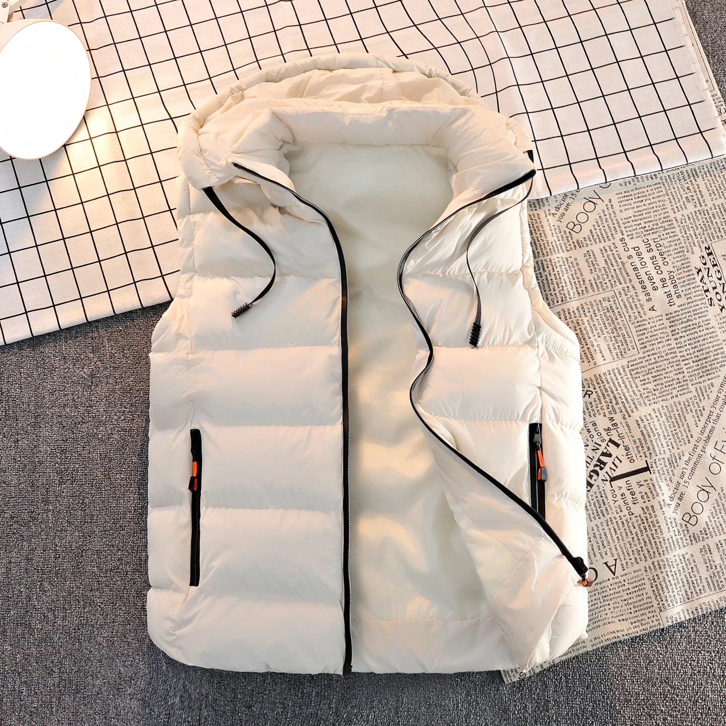 Streetwear Men's Puffer Vest - Removable Hood with Drawstring, Hidden Zip Pockets, Edgy for Winter Daily Looks
