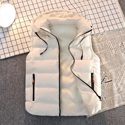 Streetwear Men's Puffer Vest - Removable Hood with Drawstring, Hidden Zip Pockets, Edgy for Winter Daily Looks