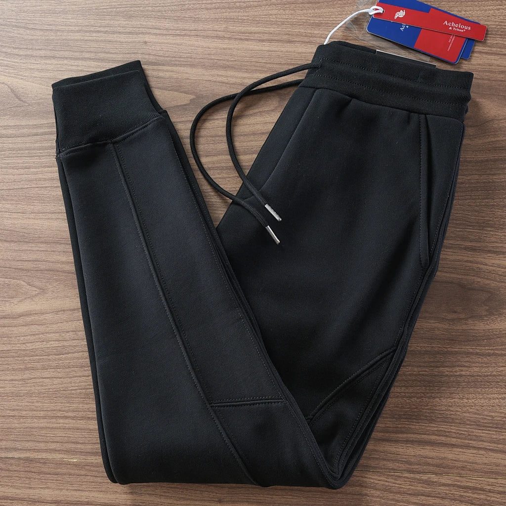 2024 Winter New American Retro Thickened Velvet Solid Color Sweatpants Men's Simple Drawstring Sports Casual Ankle-tied Pants