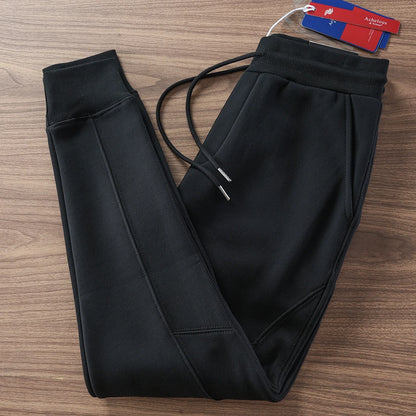 2024 Winter New American Retro Thickened Velvet Solid Color Sweatpants Men's Simple Drawstring Sports Casual Ankle-tied Pants