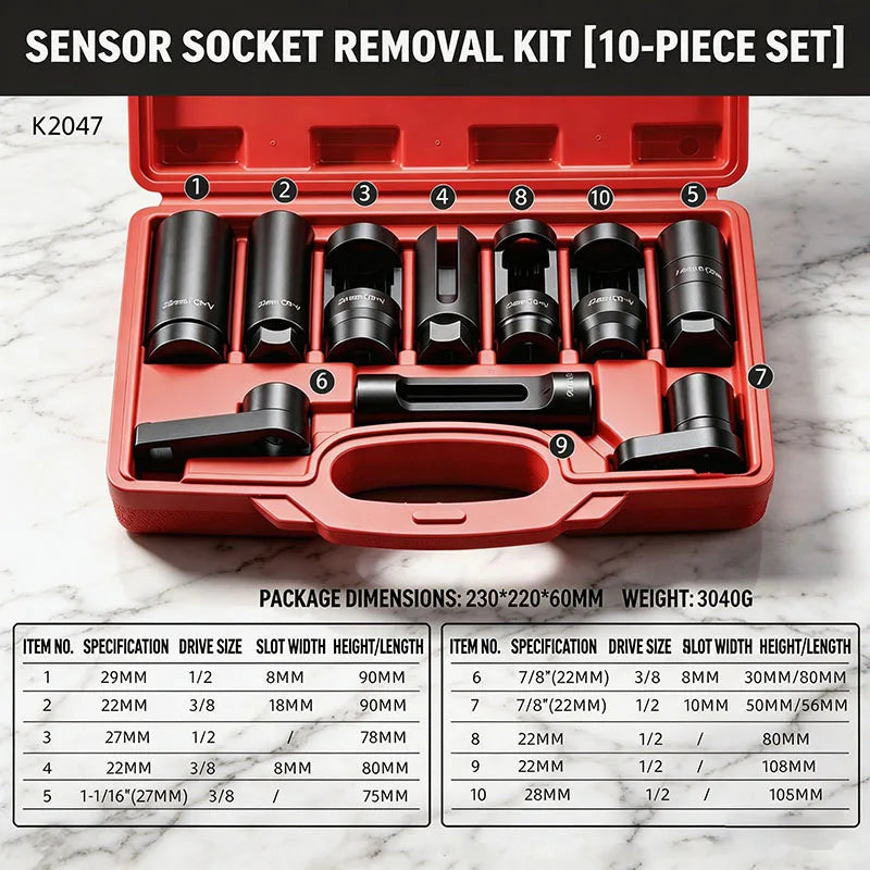 Universal Oxygen Sensor Socket Set O2 Lambda Sensor Removal Tool Kit Automotive Wrench Remover Installer Multi Size Box Tool