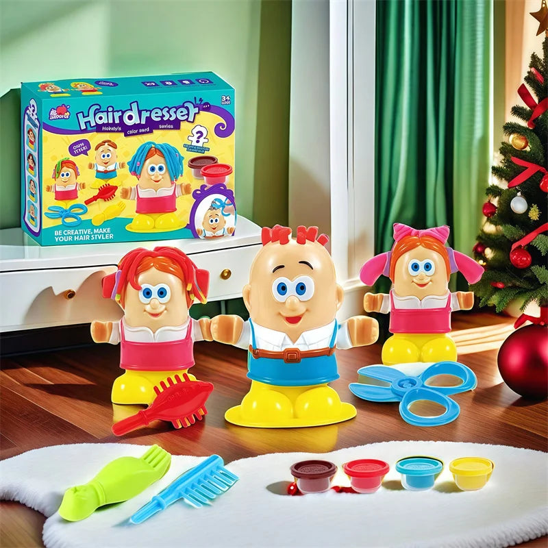 Color Dough Haircut Playset Reusable Handmade DIY Cute Interactive Early Learning Pretend Toys for Girls Childrens Day Boys Gift