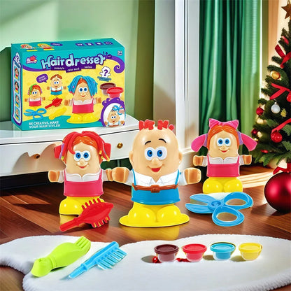 Color Dough Haircut Playset Reusable Handmade DIY Cute Interactive Early Learning Pretend Toys for Girls Childrens Day Boys Gift