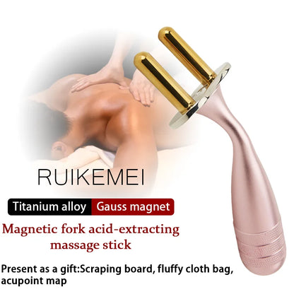 Pink Curved-Handle Magnetic Fork Made of Titanium Alloy Lymph Meridian Massage Stick Acid Discharge Bar Shoulder and Neck