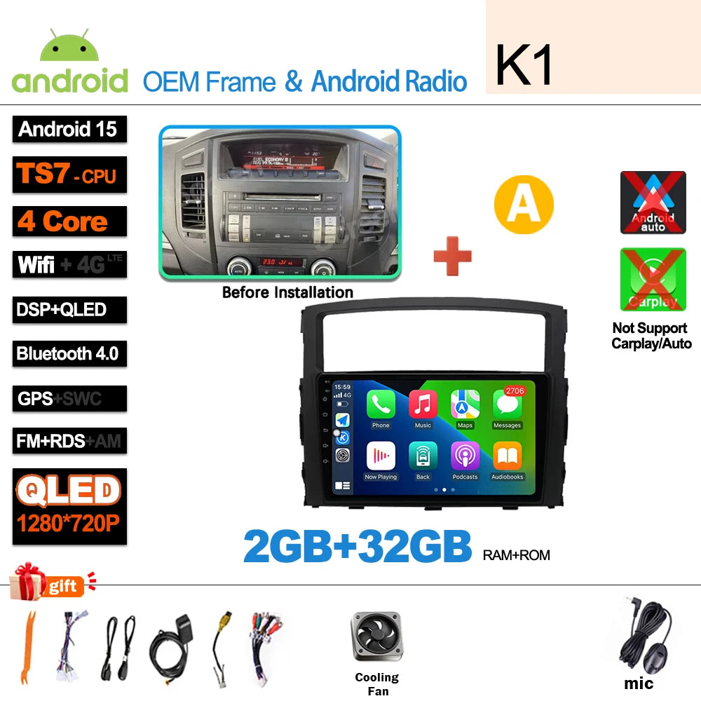 Android 16Carplay For Mitsubishi Pajero 4 V80 V90 2006 2007 -2014 Car Radio Video GPS Navigation Player Unit Multimedia Stereo