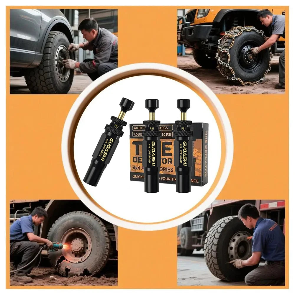 4pcs Tire Pressure Reduction Kit 10-30 PSI/0.7-2.1 BAR Auto-Stop Deflator Valve Set for Offroad Motorcycle SUV and Truck Tires