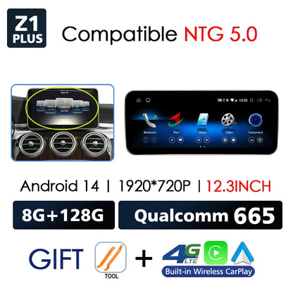 Android 14 CarPlay For Mercedes Benz C Class W205 GLC X253 2014-2018 Car Multimedia Navigation GPS SWC DSP 4G WiFi