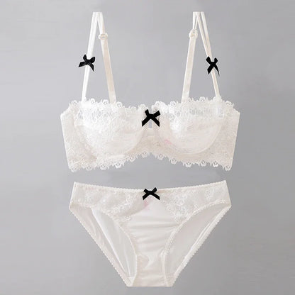 BANERDANNI French Luxury Lace Lingerie Set Womens Push Up Half Cup Bra Plus Size Big Cup Breathable Ultra-Thin Comfort Underwear
