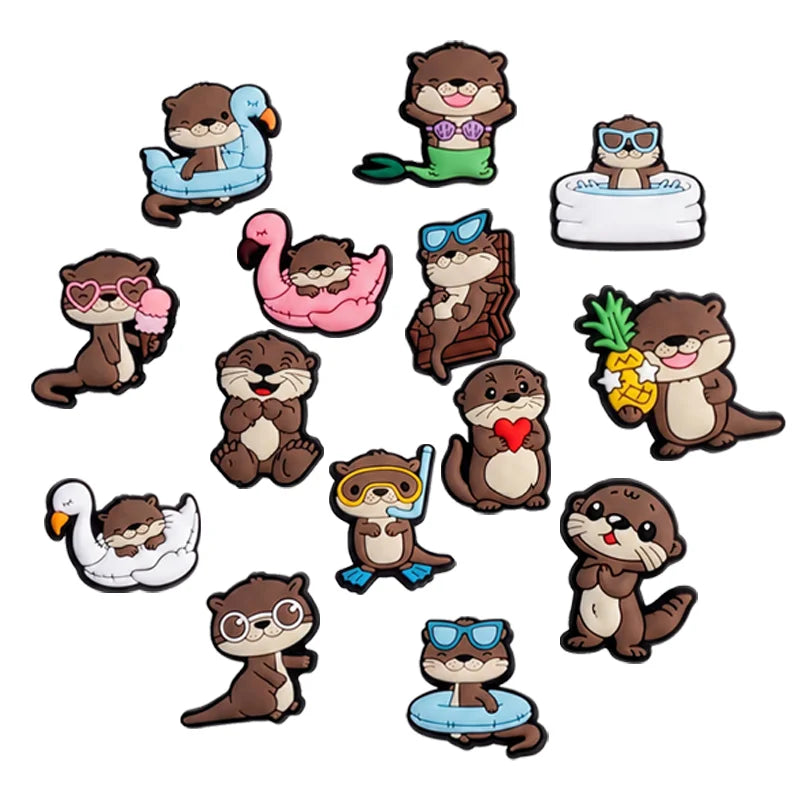 14-100PCS Kawaii Animal Beaver PVC Shoe Charms For Clogs Pin Sandals Shoes Accessories Garden Shoes Decoration Kid Summer Gift