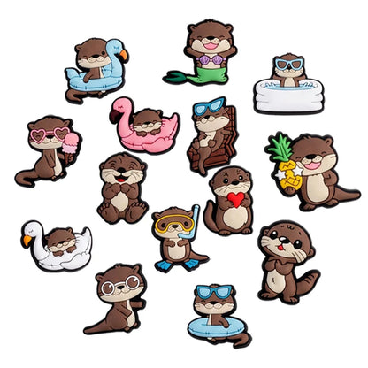 14-100PCS Kawaii Animal Beaver PVC Shoe Charms For Clogs Pin Sandals Shoes Accessories Garden Shoes Decoration Kid Summer Gift