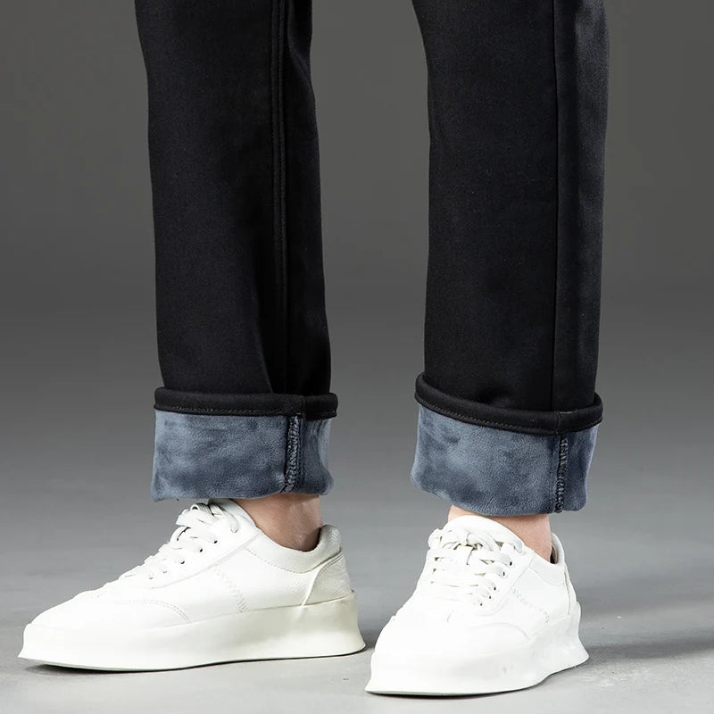 Winter Men's Slim Loose Straight Elastic Denim Pants Casual Clothing Fashion Plush Thickening Trousers Fleece Thick Warm Jeans