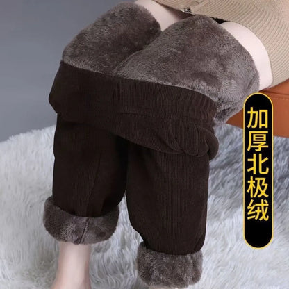 High Waist Flannel Lined Thickened Corduroy Pants for Women Autumn Winter Casual Harlan Pants Versatile Comfortable Cotton Pants