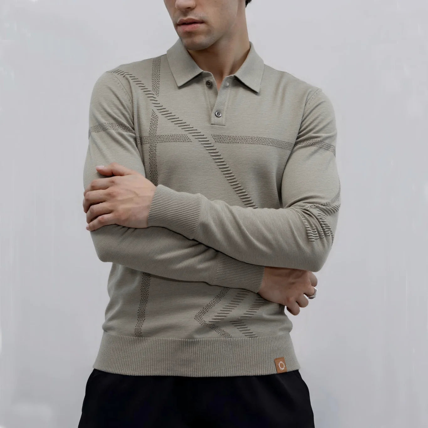 AIOPESON Men's Slim Fit Long Sleeve Polo Shirt Autumn Winter Thermal Comfort Fashion Stripe Solid Color Button up Polo Tops