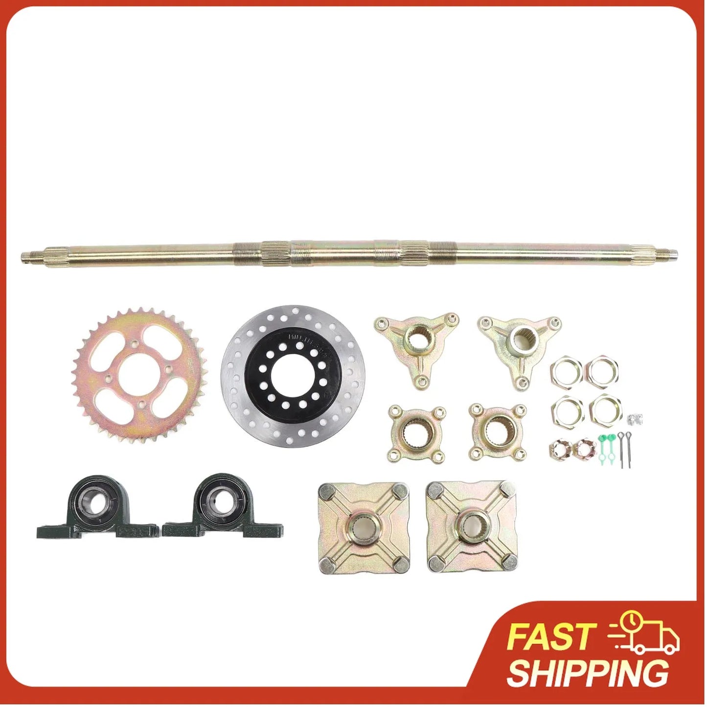 Heavy Duty 740mm Go Kart Rear Axle Kit with 37T Sprocket & Brake Disc for 50-150CC DIY ATVs Quads Drift Trikes
