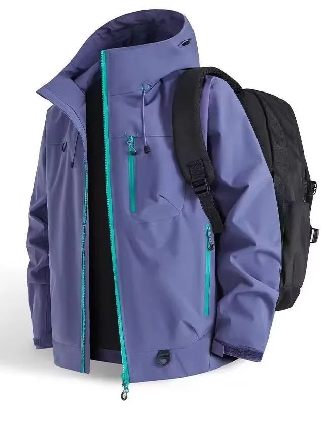 New 2025 Men's Outdoor Casual Thickened Jacket Windproof Waterproof Warmth Hooded Zipper Closure Polyester Fiber Long Sleeve ...