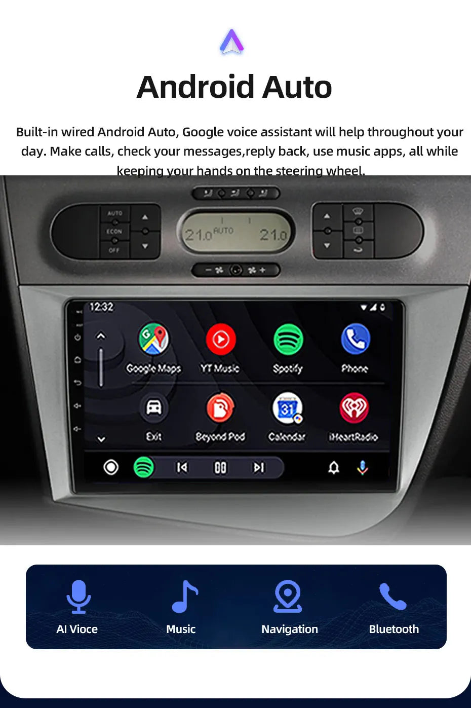 Jundof Car radio For Seat Leon 2 MK2 2005-2012 Carplay Android auto Qualcomm Car stereo Multimedia player 4G Wifi DSP 36EQ RHD