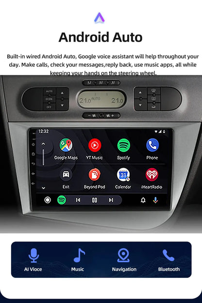 Jundof Car radio For Seat Leon 2 MK2 2005-2012 Carplay Android auto Qualcomm Car stereo Multimedia player 4G Wifi DSP 36EQ RHD
