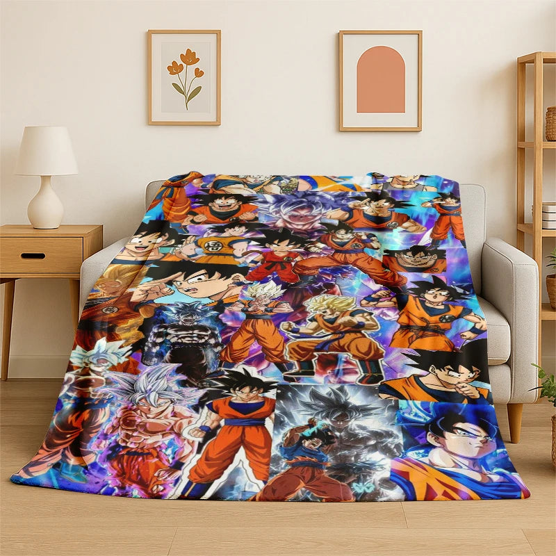 Dragon Ball Z Goku All Character Print Flannel Blanket for Sofa Soft Cozy Throw Blanket for Couch Bed Living Room Anime Fan Gift