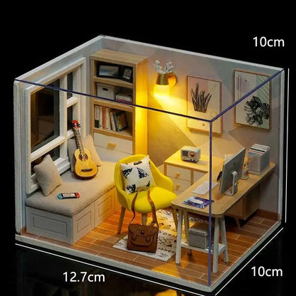 Vintage Coffee Shop DIY Miniature Dollhouse Kit with LED Light 3D Wooden Puzzle Building Kit Full Furniture Creative Craft Gifts