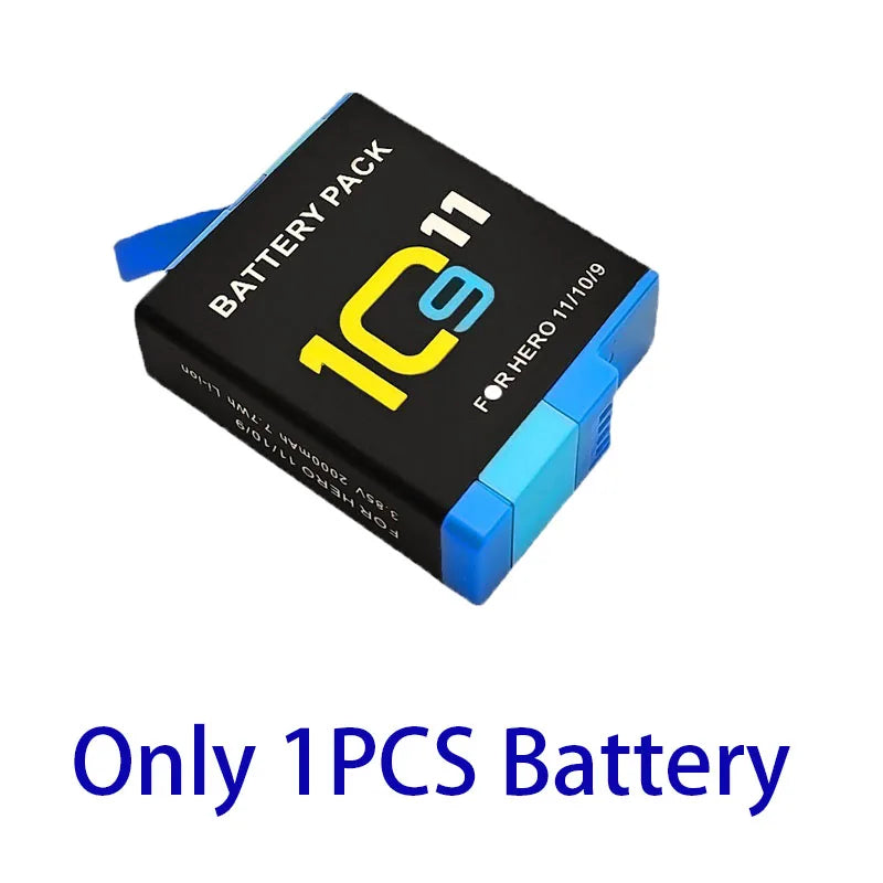 2000mAh Battery For GoPro Hero 11 10 9 Li-ion Battery Pack Motion Camera Battery Storage for GoPro Hero9 Rechargeable Batteries