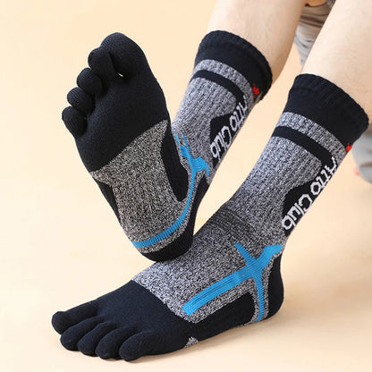 1/3 Pairs Man Sport Toe Terry Socks Long Cotton Compression Towel Bottom Bike Run Outdoor Basketball 5 Finger Calf Socks Damping