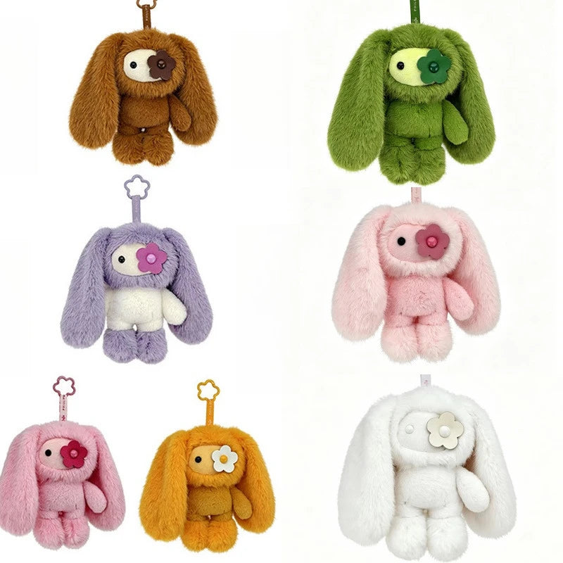18/30cm Juju Rabbit Keychain Flower Eye Juju Rabbits Keyring Long Ears Bunny Keyring Cute Rabbit Pendant Halloween Birthday Gift