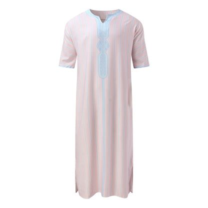 Men's Summer Islamic Robe 2026 Loose Moroccan Kaftan 3D Digital Print Middle East Traditional Muslim Thobe for Cultural Events