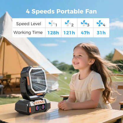 Camping Fan 40000mAh Battery Powered Fan Rechargeable  4 Speeds with LED Lantern -  Hanging Portable Outdoor cold fan Tent Fans