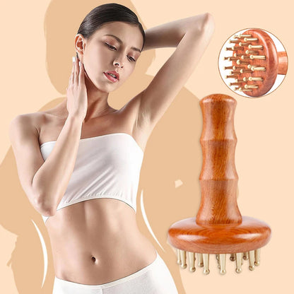 29-Tooth Solid Brass Meridian Brush Craftsmanship Wooden Handle Massager Brush Multipurpose Beauty & Body Shaping Massage Tool.