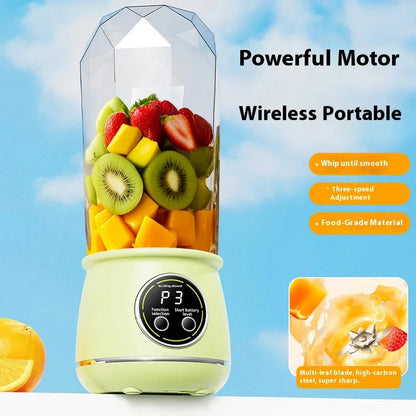 New 10 Blades Portable Fruit Juicer 550ml Capacity 3 Gears USB Rechargeable Blender Ice Crusher for Shakes and Smoothies Juicer